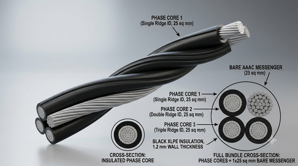 3C25+25 Insulated Phase Cross Section Core Cable