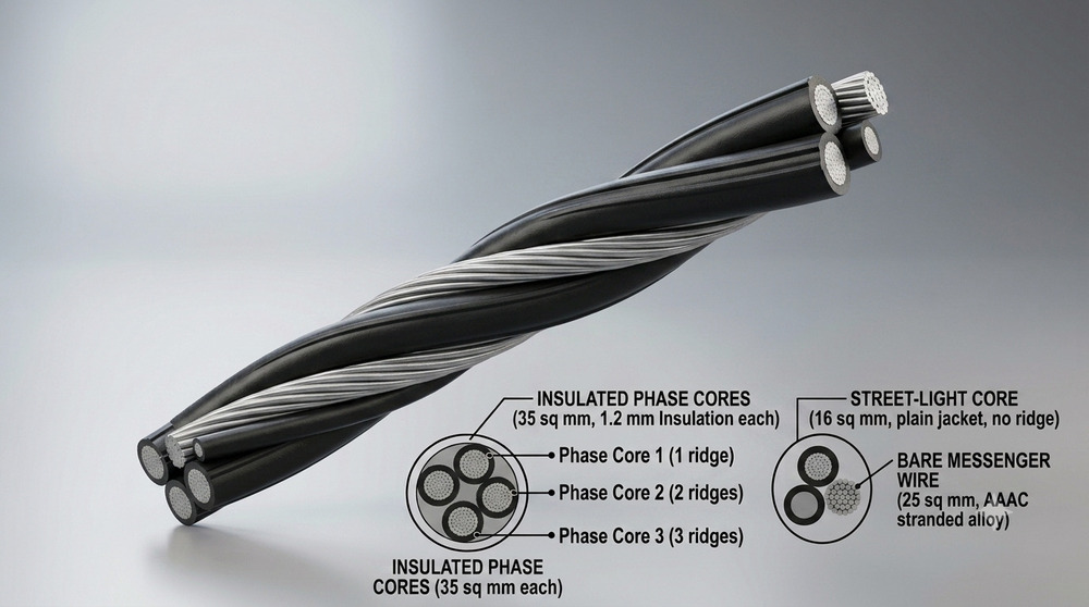 3C35+16+25 Insulated Phase Core Cable