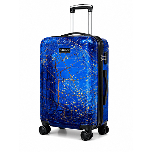 Gold Crackle Marble Printed ABS Trolley a Blue