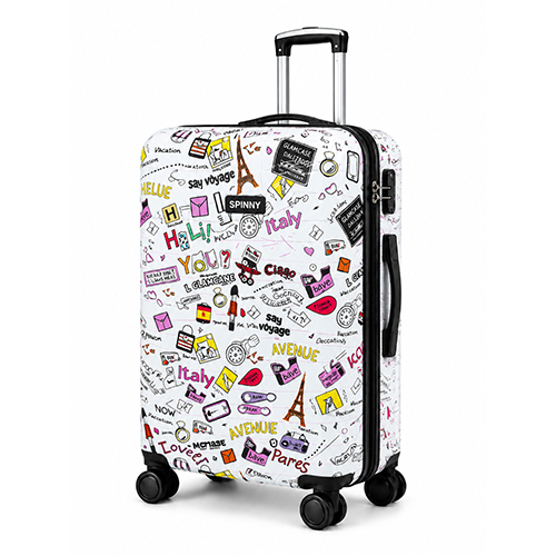 Travel Doodle Printed ABS Trolley a White