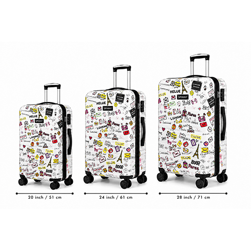 Travel Doodle Printed ABS Trolley  White