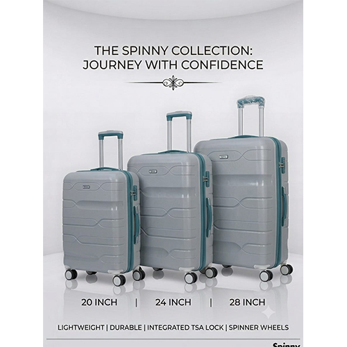 Premium Grey PP Trolley Luggage  Teal Fitting