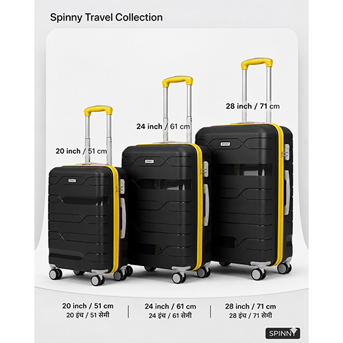 Black PP Trolley Luggage  Yellow Fitting