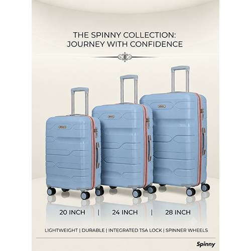 Light Blue PP Trolley Luggage  Pink Fitting