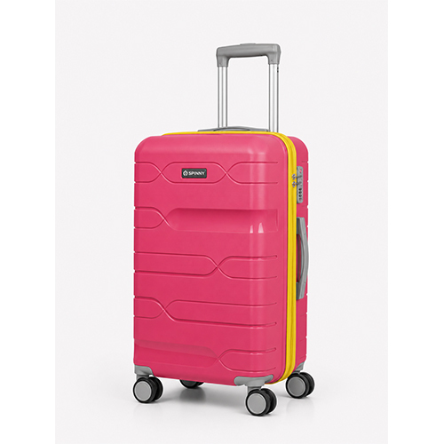 Bright Pink PP Trolley Luggage a Yellow Fitting