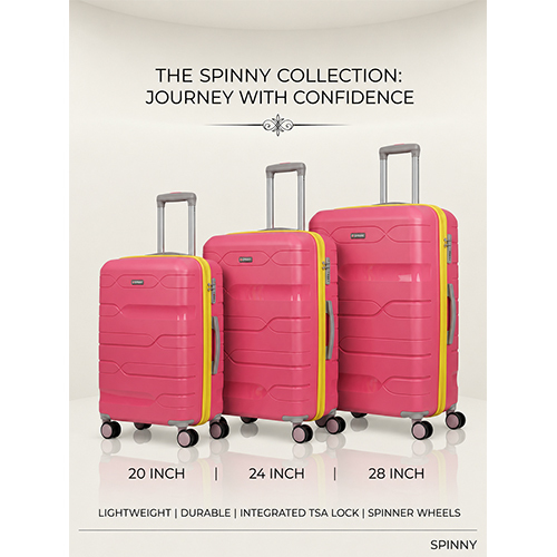 Bright Pink PP Trolley Luggage  Yellow Fitting