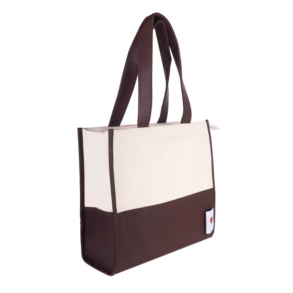 Canvas & PU Tote Bag | Two-Tone Custom Tote Bag with Long Handles