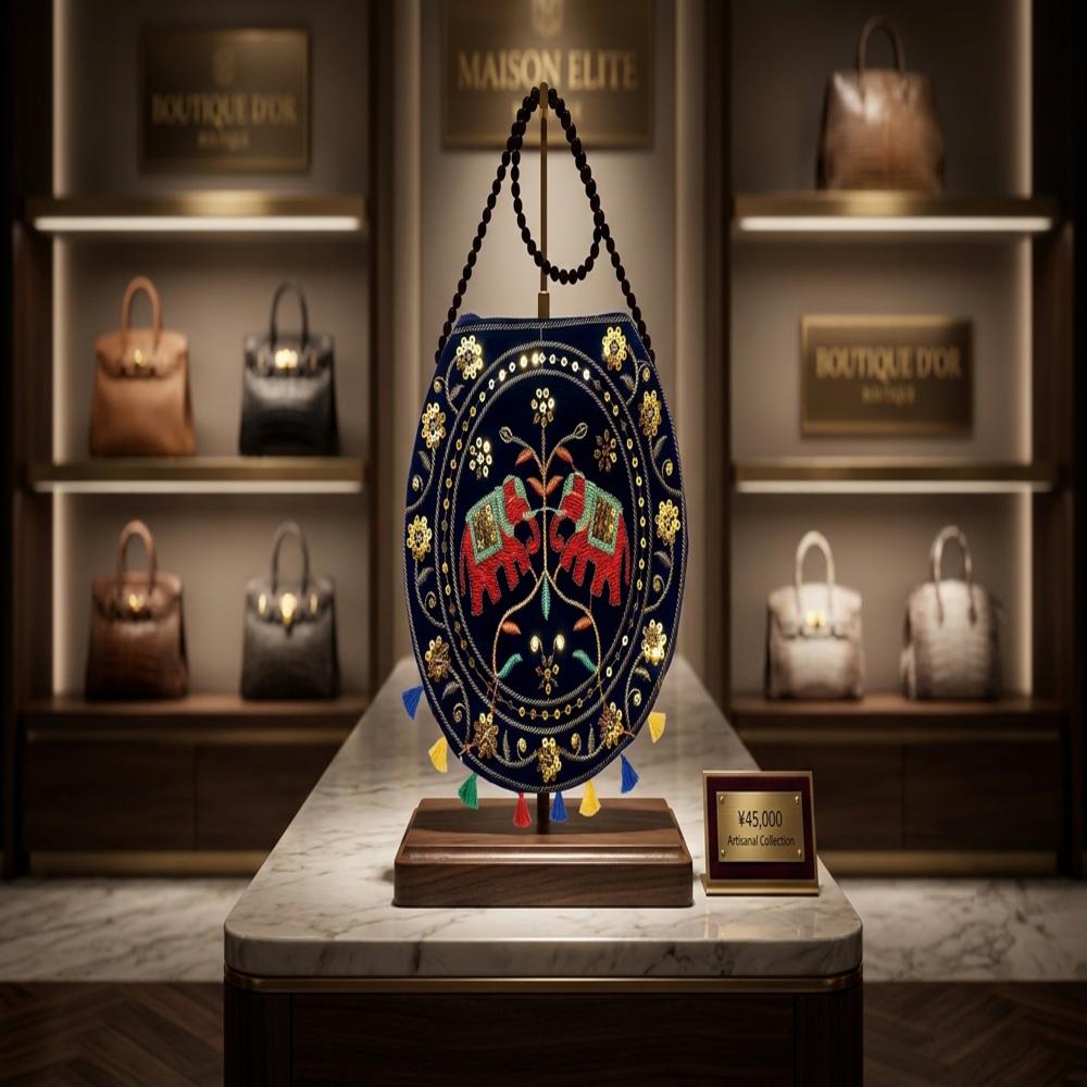 Women Designer Embroidered Round Sling Bag With Tassels - Color: Black