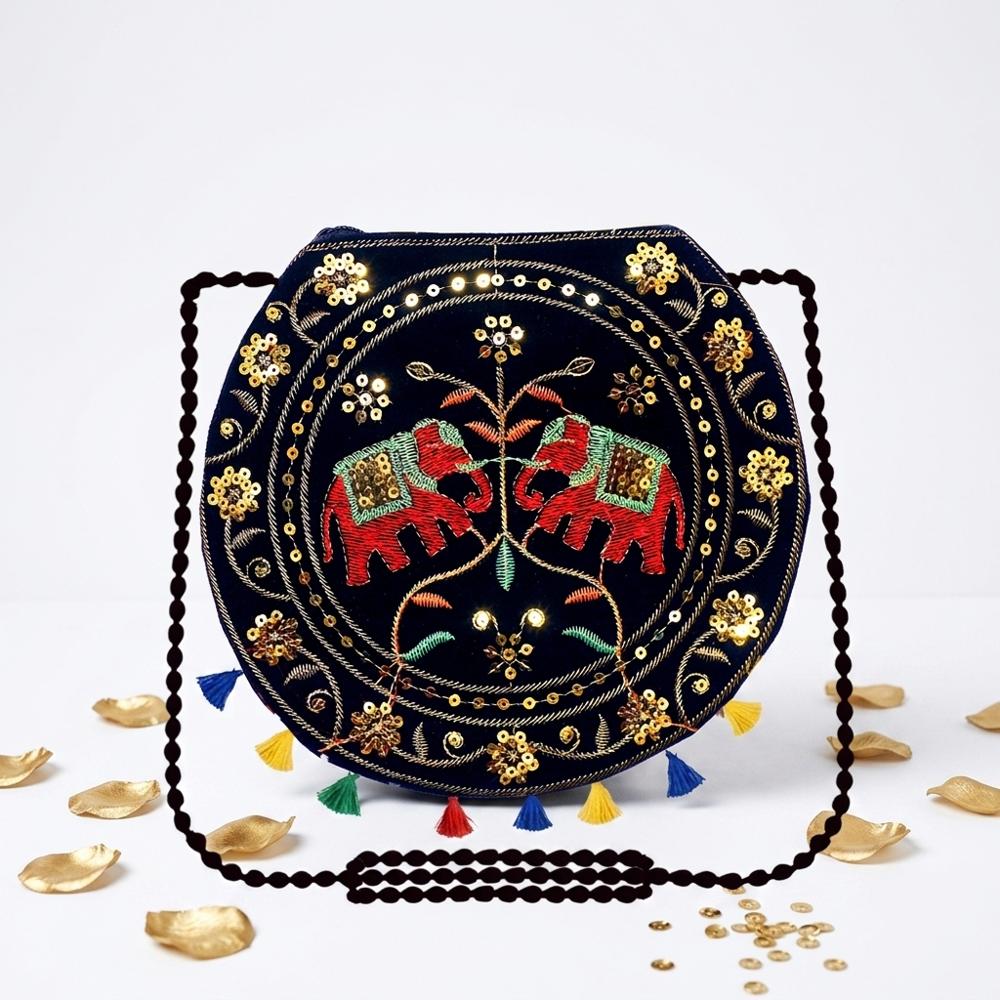 Stylish Round Elephant Embroidery Bag for Women
