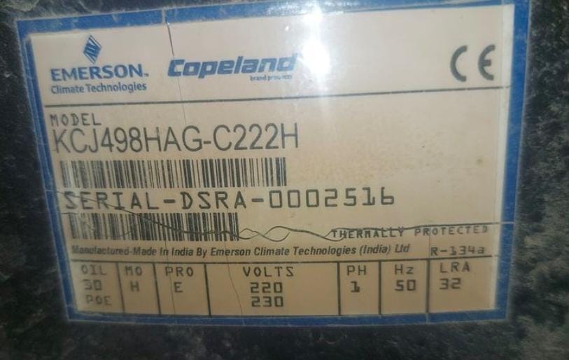COPELAND MAKE COMPRESSOR (MODEL: KCJ498 HAG)