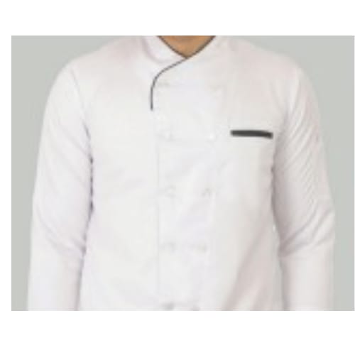 Polycotton Chefcoat - Polycotton, White, Unisex Adult | Cloth Knot Buttons, Stand-up Collar, Double Breasted, Wrinkle Resistant