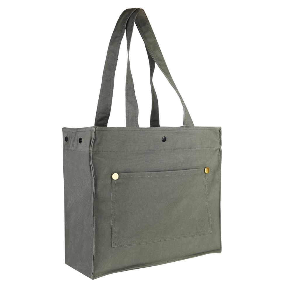 Utility Canvas Tote Bag with Front Pocket & Snap Button Closure