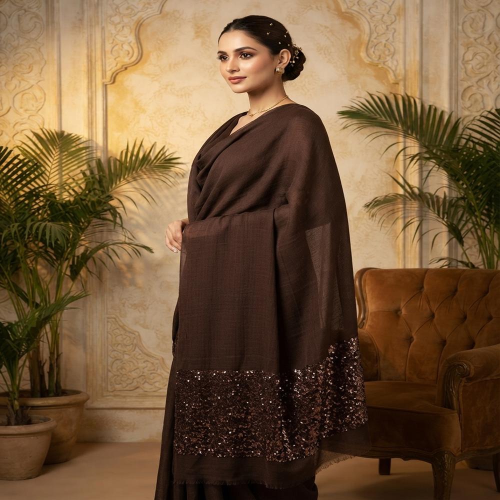 Silk Wool Sequin Work Stoles - Color: Assorted