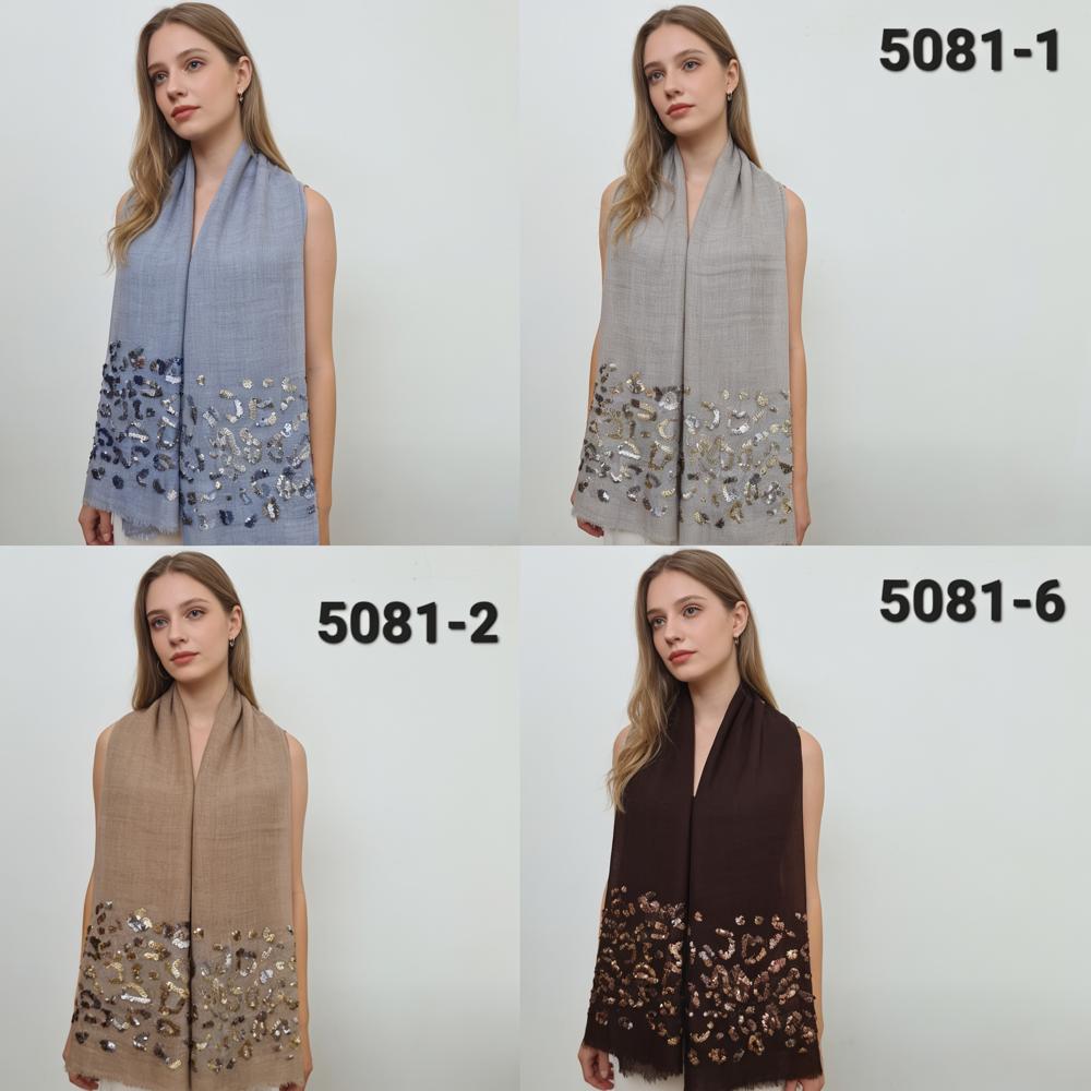 Silk Wool Sequin Work Stoles - Color: Assorted