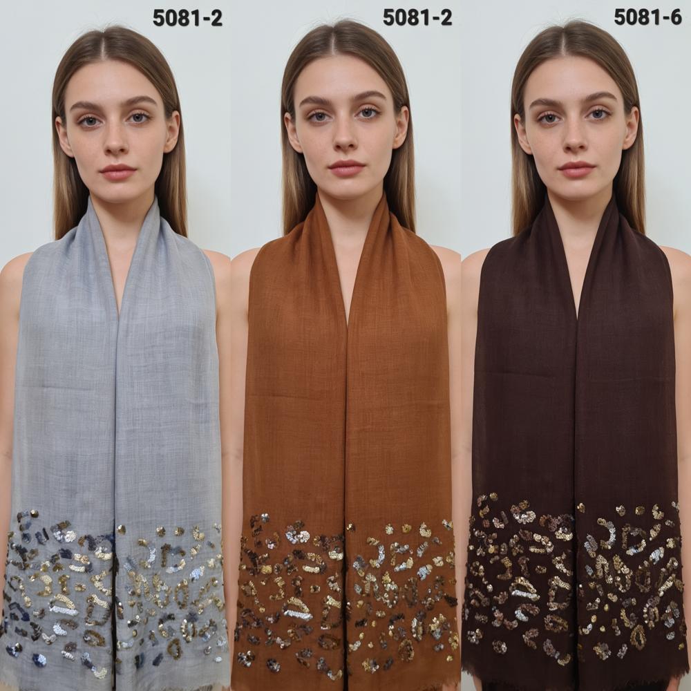 Silk Wool Sequin Work Stoles - Color: Assorted