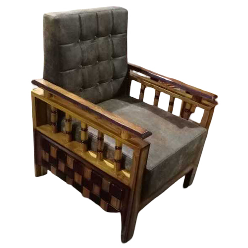 Chatai Sofa Set - Color: Wooden Brown Frame With Grey/Brown Fabric