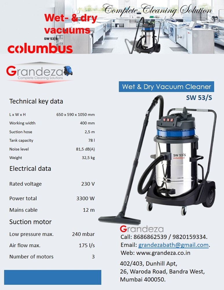 COLUMBUS Wet & Dry Vacuum Cleaner SW 30/P (Plastic Body)
