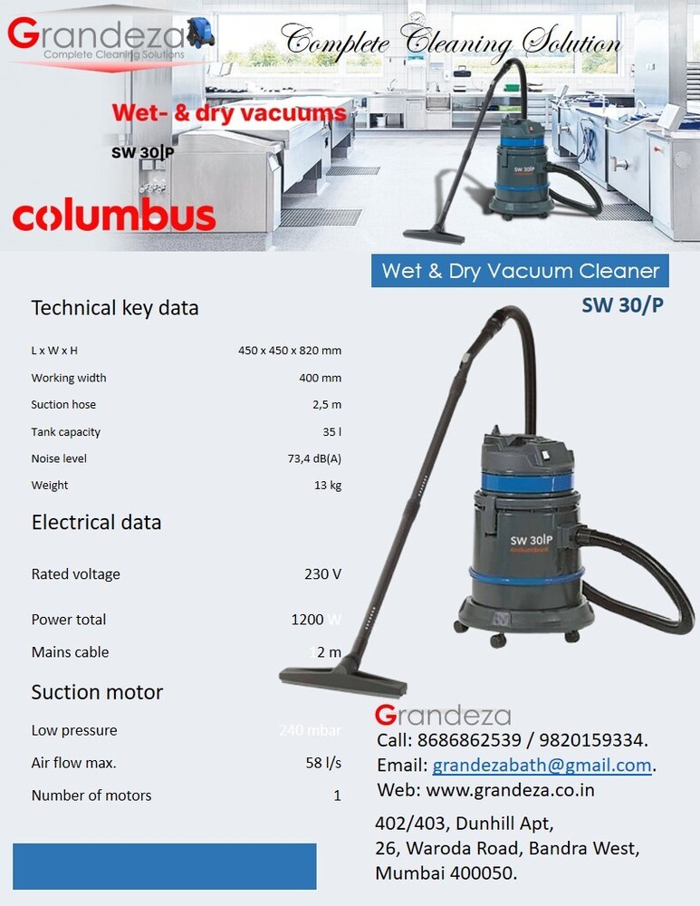 COLUMBUS Wet & Dry Vacuum Cleaner SW 30/P (Plastic Body)