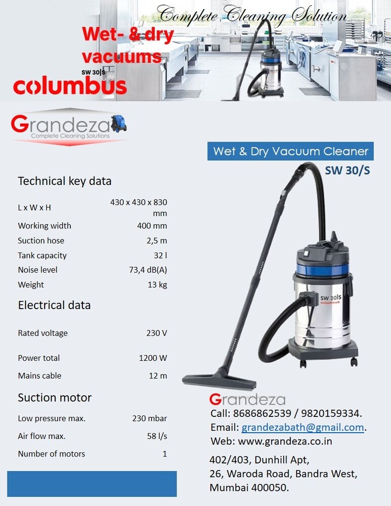 COLUMBUS Wet & Dry Vacuum Cleaner SW 30/S (Steel)