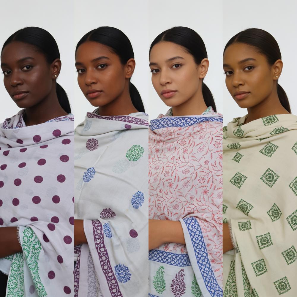 Organic Cotton Hand Block Printed Stoles - Color: Assortted