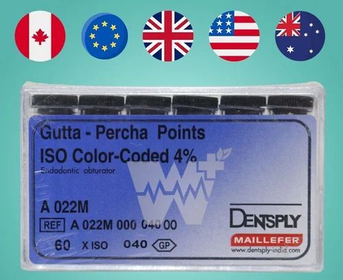 Dentsply ISO Color-Coded 4_ Gutta Percha Points - 25 Pack of 60