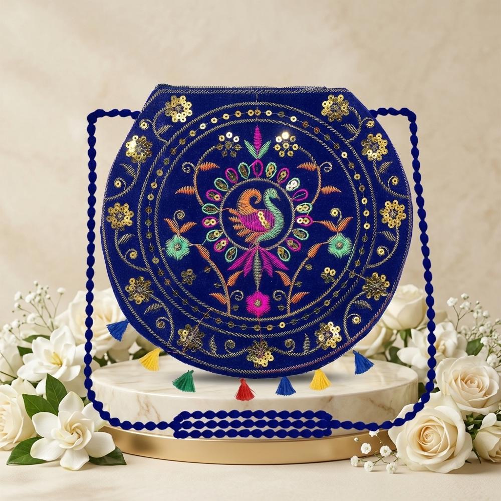 Ethnic Peacock Sling Bag with Beaded Shoulder Strap