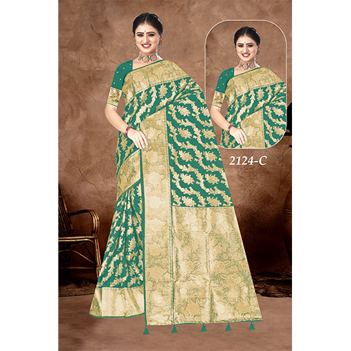 Shivani Designer Ladies Saree(Silk) - Color: Green And Beige