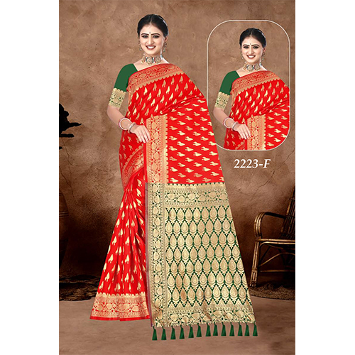 Silk  Shilp Ladies Saree - Color: Red With Golden Border