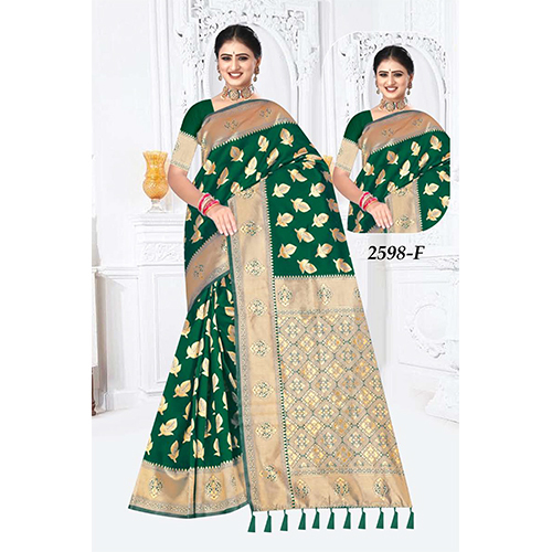 Shivani Ladies Saree (Silk) - Color: Green With Gold