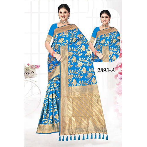 Shivani Ladies Silk Saree - Color: Royal Blue With Gold