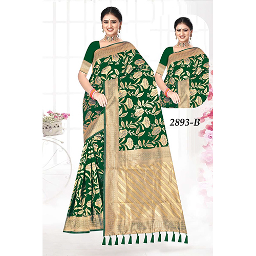 Shivani Ladies Saree(Silk) - Color: Green & Gold
