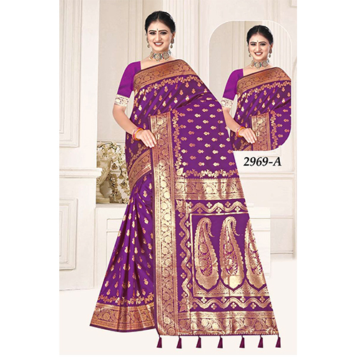 Bengal Beauty Ladies Silk Saree - Color: Purple With Golden Border