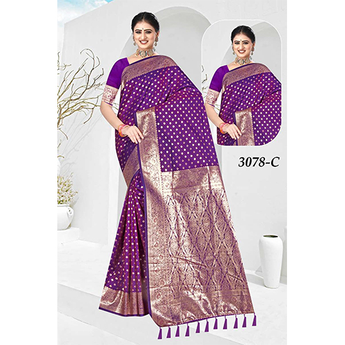 Bengal Beauty(Silk) Ladies Saree - Color: Purple With Golden Border