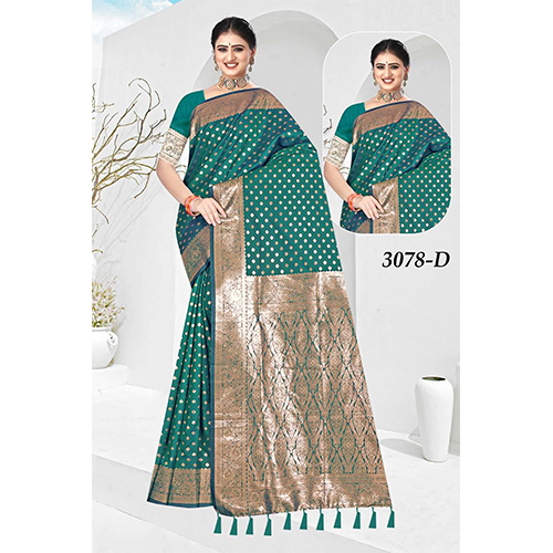 Bengal Beauty Ladies Silk Saree - Color: Green With Golden Zari