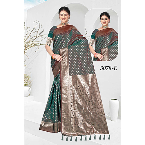 Bengal Beauty Designer Ladies Silk Saree - Color: Green & Bronze