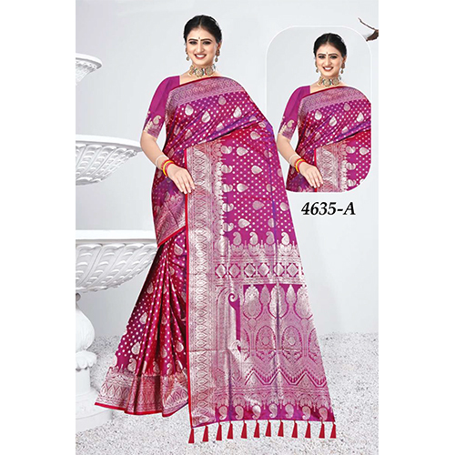 Bengal Beauty Ladies Silk Saree - Color: Magenta Pink With Gold