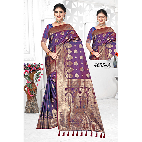 Bengal Beauty Designer Ladies Saree(Silk Saree) - Color: Royal Blue With Golden Zari