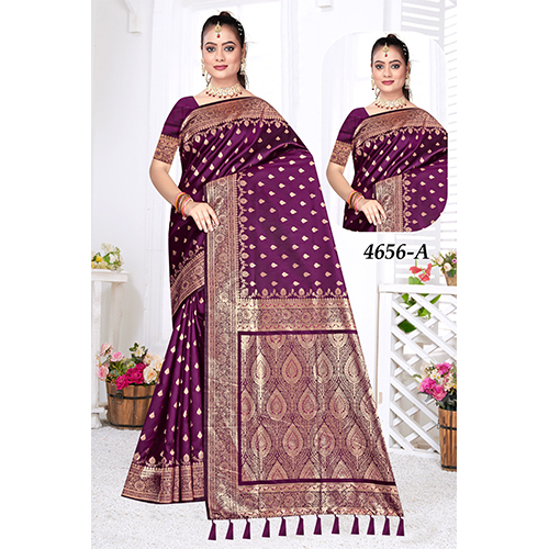 Bengal Beauty (Silk) Ladies Saree - Color: Purple With Gold Zari