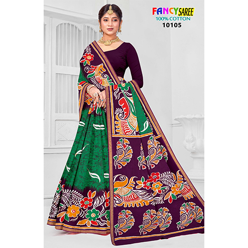 Chanderi Malai Cotton Ladies Saree - Color: Purple