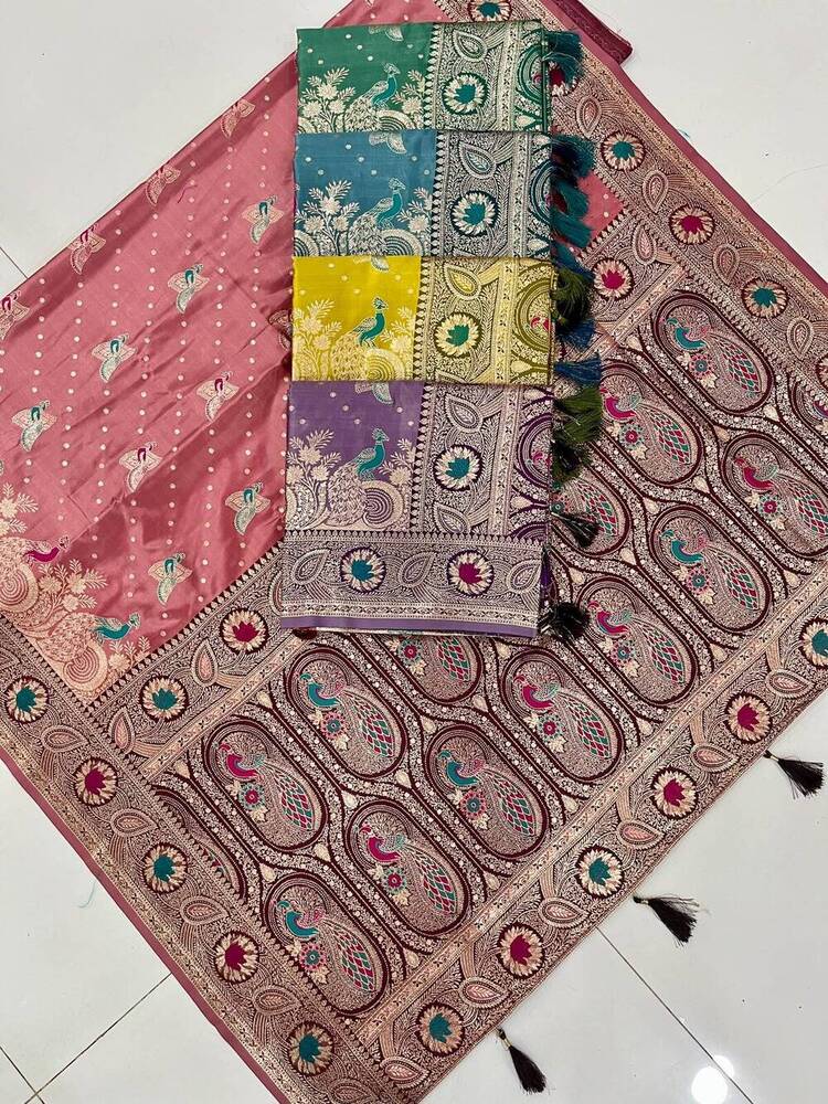 Saraswati Satin Silk Ladies Saree - Color: Multicolor (Pink