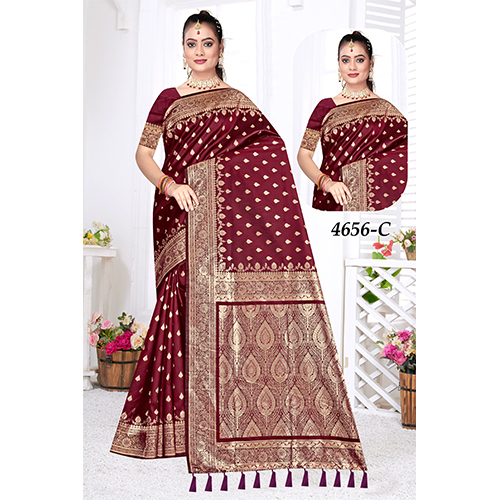 Bengal Beauty Ladies Saree - Color: Maroon With Golden