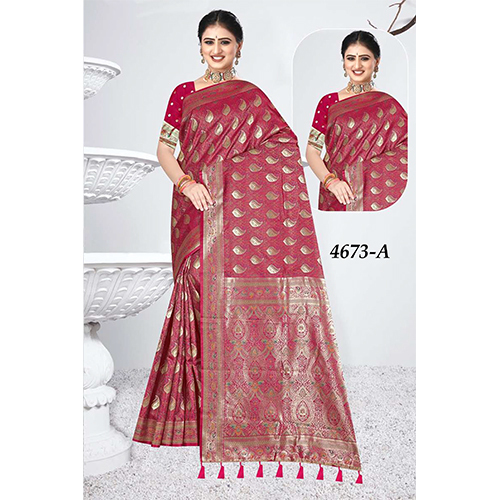 A Ladies Saree(Silk) - Color: Maroon With Golden