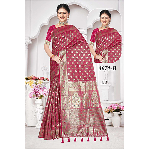 Bengal Silk Saree - Color: Maroon/Red With Gold