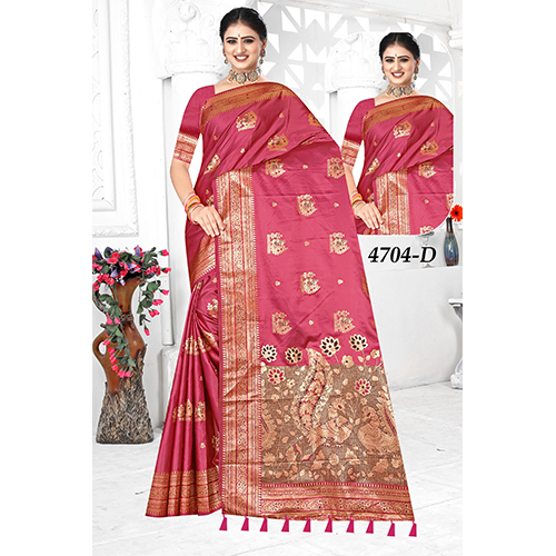 Bengal Sp Satin Ladies Saree(Satin Silk) - Color: Pink With Golden Border