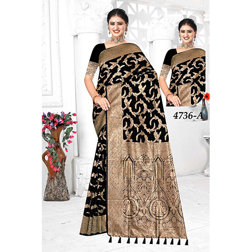 Bengal Beauty Ladies Silk Saree - Color: Black And Gold