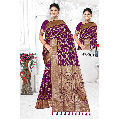 Bengal Beauty(Silk) Ladies Saree - Color: Purple And Beige