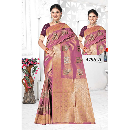 Royal Bengal Ladies Silk Saree - Color: Magenta And Gold