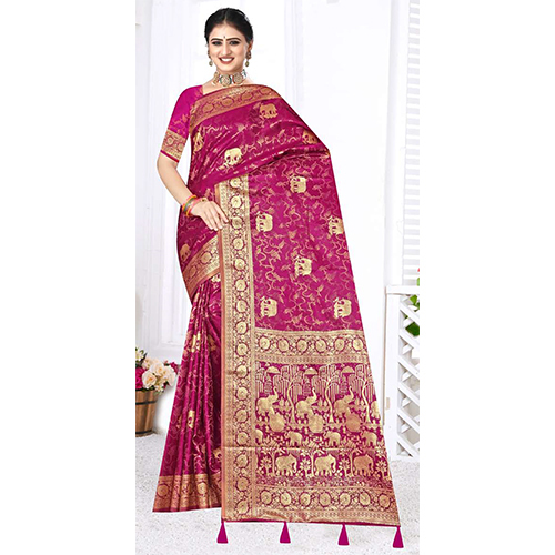 Aparna Satin Silk Saree - Color: Magenta With Gold