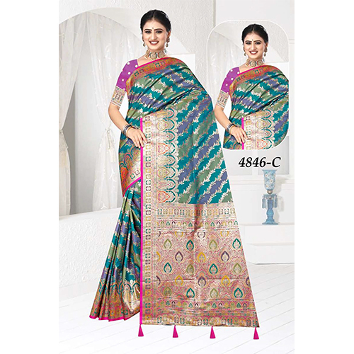 Rolex Ladies Silk Saree - Color: Multi-Color With Gold