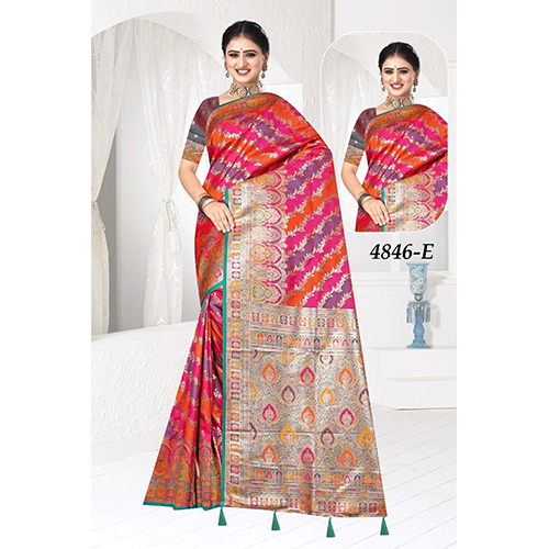 Rolex Ladies Silk Saree - Color: Multi-Color With Pink